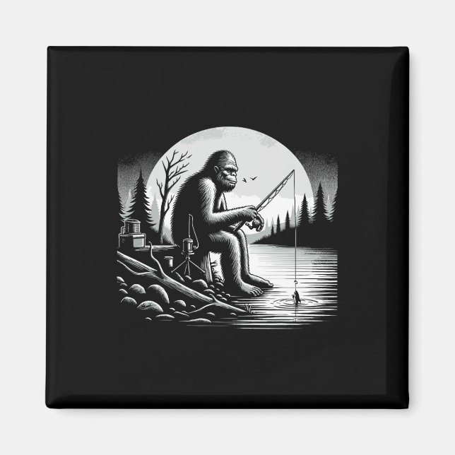 Imán Pesca a pie de página Sasquatch Fisherman Funny Fi (Frente)