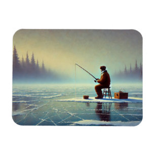 Imán Pesca de hielo en un lago helado y brumoso