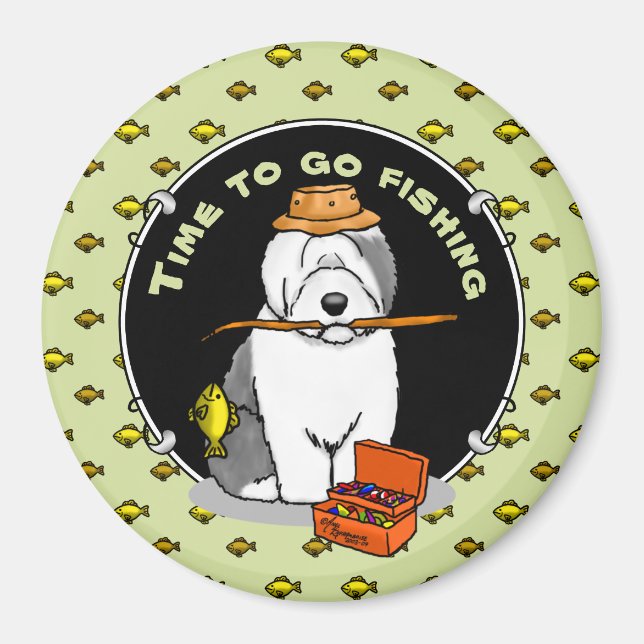 Imán Pesca de perro pastor inglés antiguo (gris 1) Dive (Frente)