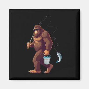 Imán Pesca de pie grande Funny Retro Sasquatch Pescador