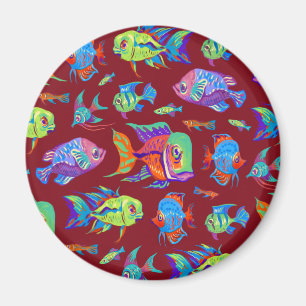 Imán Pesca tropical divertida en rojo oscuro