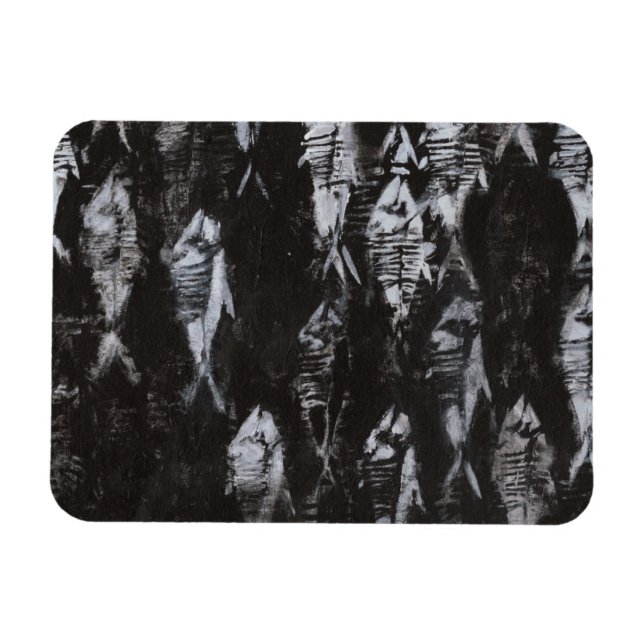 Imán Pescado blanco fósil sobre fondo negro (Horizontal)