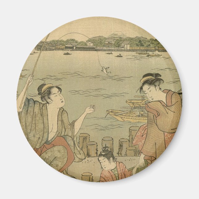 Imán Pescadores de madera de la pesca japonesa (Frente)