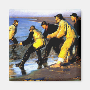 Imán Pescadores lanzando la red en la playa norte de Sk