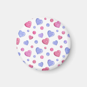 Imán Pesos, corazones azules sobre fondo blanco.