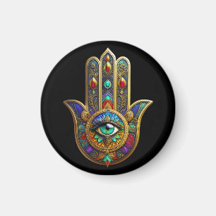 Imán Pétalos de Flor de Color de Pavo Real Hamsa Verde