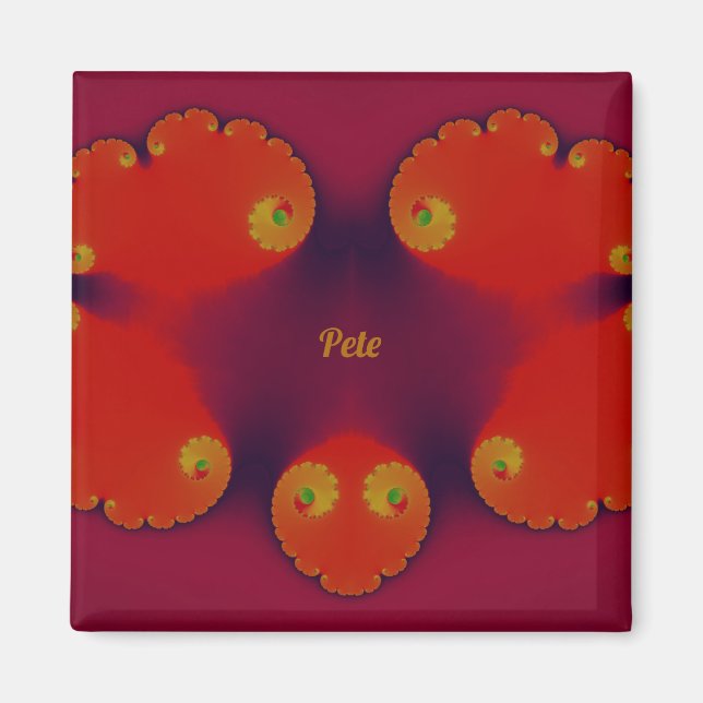 Imán PETE ~ Patrón rojo carlata azul y amarillo ~ (Frente)