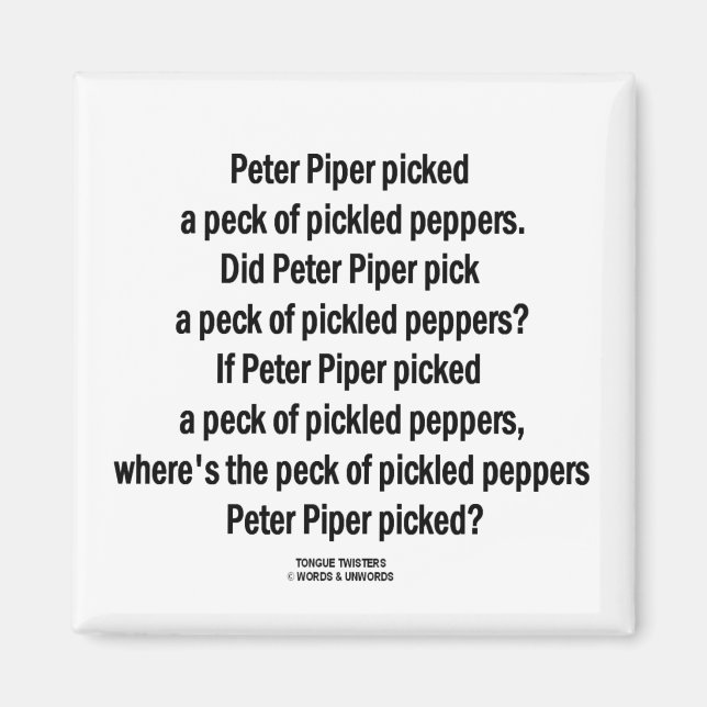 Imán Peter Piper Peck Pickled Peppers (Tongue Twister) (Frente)