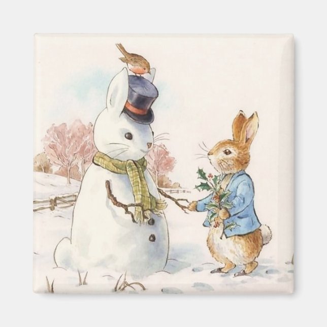 Imán Peter Rabbit y el muñeco de nieve de Beatrix Potte (Frente)