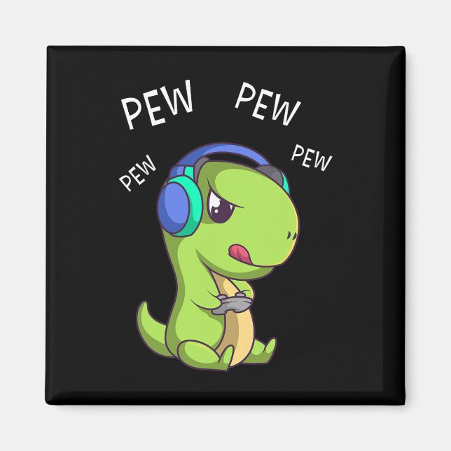 Imán Pew Pew Pew Cute T-rex Dinosaur Video Gamaming (Frente)