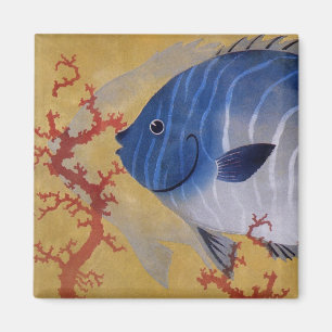 Imán Pez Azul Tropical Vintage Coral Marino Vida Oceáni