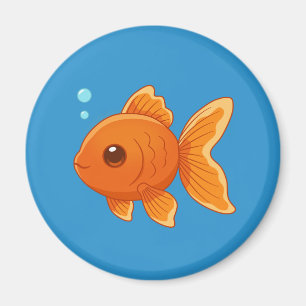 Imán Pez dorado de dibujos animados lindo sobre azul