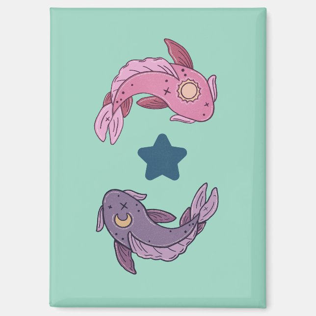 Imán Pez Koi Sol y Luna | Arte Celestial de Piscis (Anverso)