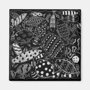 Imán Pez negro y blanco patrón arte moderno