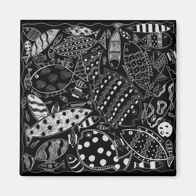 Imán Pez negro y blanco patrón arte moderno (Frente)
