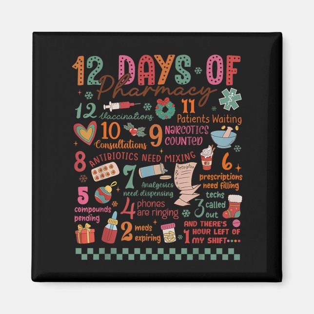 Imán Pharmacy Christmas Shirt - 12 Days Of Pharmacy Tec (Frente)