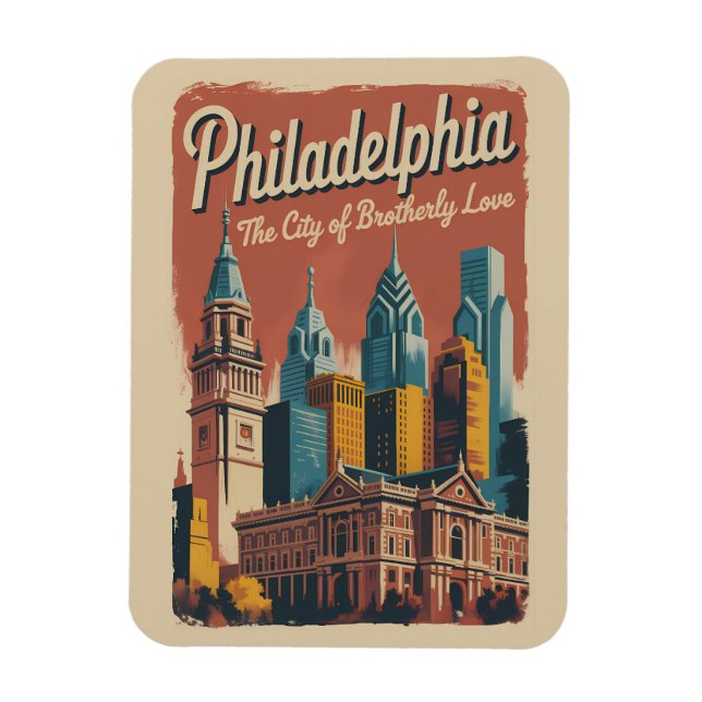 Imán Philadelphia Pennsylvania Illustration Travel Art (Vertical)