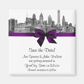 Imán Philadelphia Skyline Etch BW Purple Save the Date