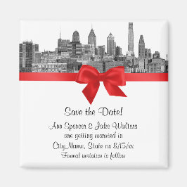 Imán Philadelphia Skyline Etch BW Red Save the Date