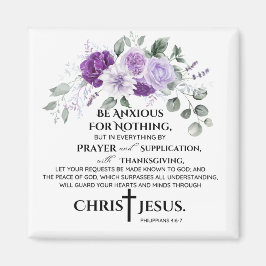 Imán Philippians 4:6-7 Scripture Purple Flowers