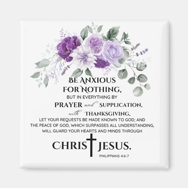 Imán Philippians 4:6-7 Scripture Purple Flowers (Frente)