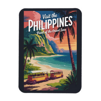 Imán Philippines Beach Illustration Travel Art Vintage