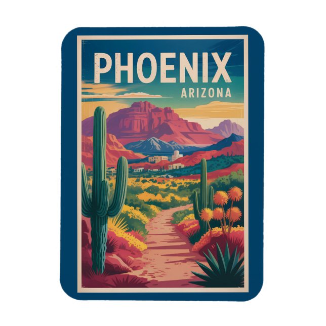 Imán Phoenix Arizona Illustration Travel Art Vintage (Vertical)