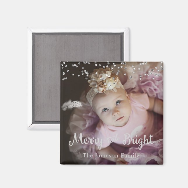 Imán Photo Customized Christmas Silver Dots Frame (Anverso/Reverso)