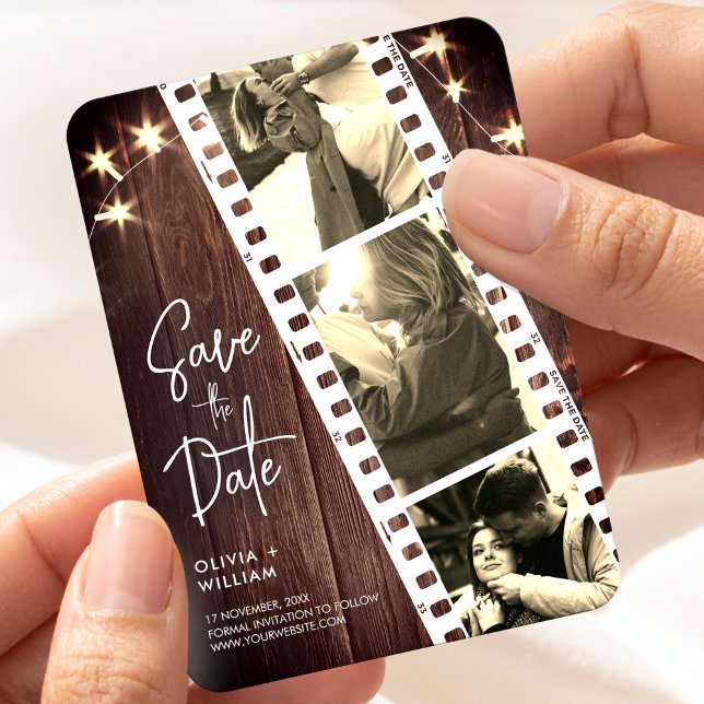 Imán Photo Strip Wedding Save the Date Favor Rustic (Photo Strip Wedding Save the Date Favor Rustic Magnet, Photo Booth Strip)