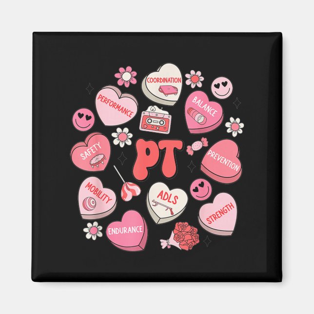 Imán Physical Therapy Groovy Valentine's Day Heart Cand (Frente)