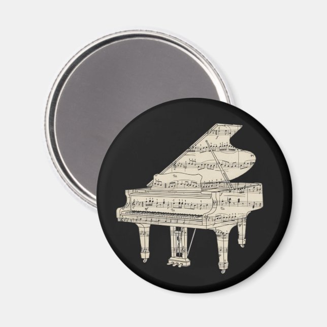 Imán Piano de cola y notas musicales (Anverso/Reverso)