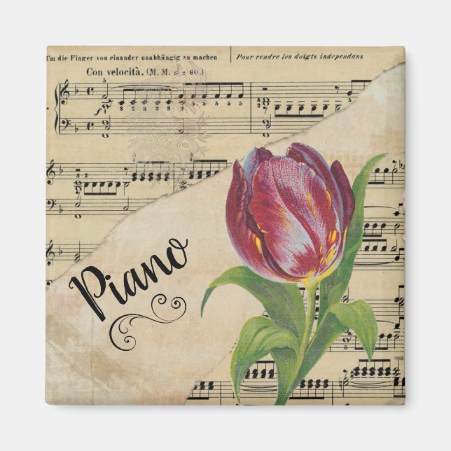 Imán Piano Elegante Tulip Vintage Sheet Music (Frente)