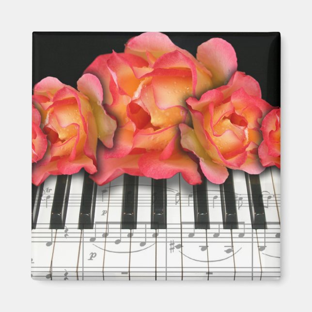 Imán Piano Keyboard Rosas y Music Notes (Frente)