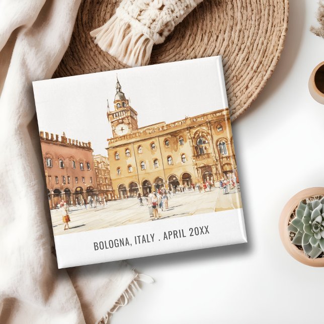 Imán Piazza Bologna Italia acuarela Viaje italiano (Subido por el creador)
