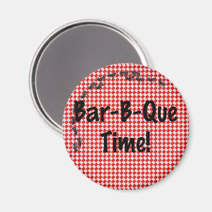 Imán Picnic Verano en barbacoa sobre tela de mesa roja