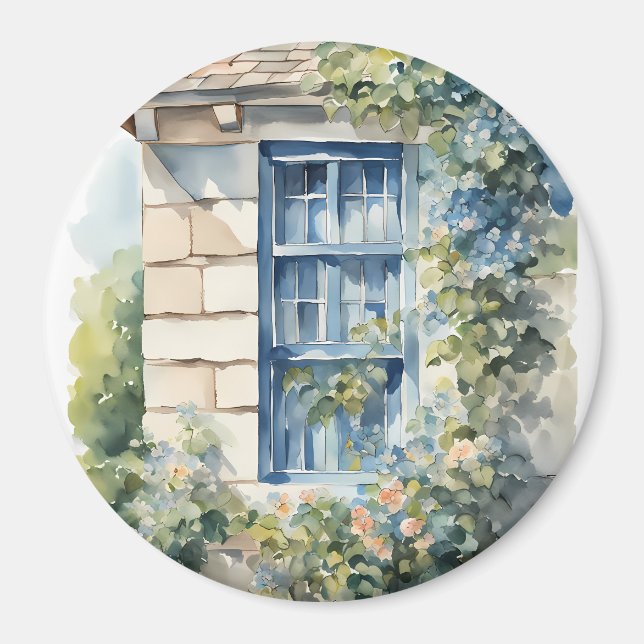 Imán Piedra de pared de ventana azul Cabaña Vides (Frente)