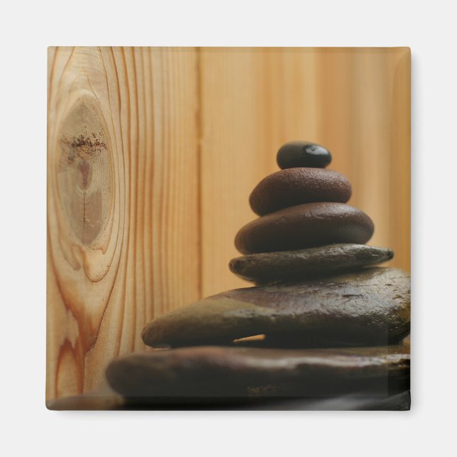 Imán Piedras de meditación de Cairn y madera (Frente)