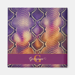 Imán Piel de serpiente morada y dorada monogramada