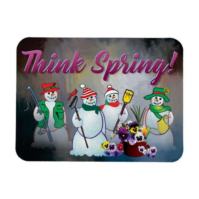 Imán piense la primavera con el muñeco de nieve y el (Horizontal)