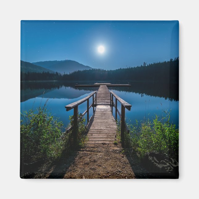 Imán Pier de noche bajo una luna llena (Frente)