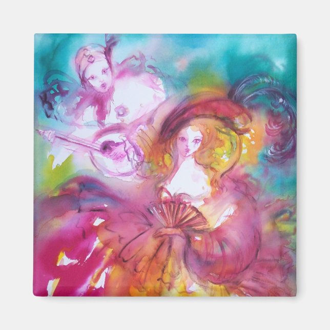 Imán PIERROT Y ARLECCHINA Carnaval de Venecia, (Frente)