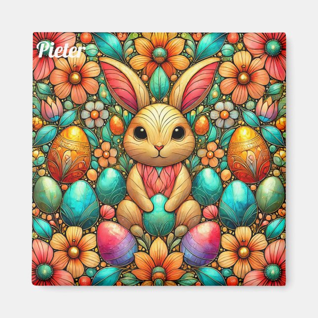 Imán PIETER ~ Conejo de Pascua y Huevos ~ (Frente)