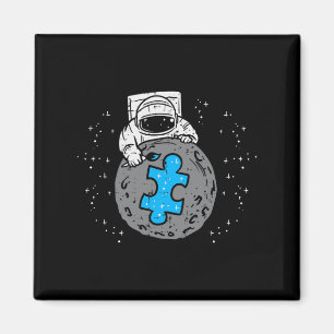 Imán Pieza de rompecabezas azul de la luna astronauta A
