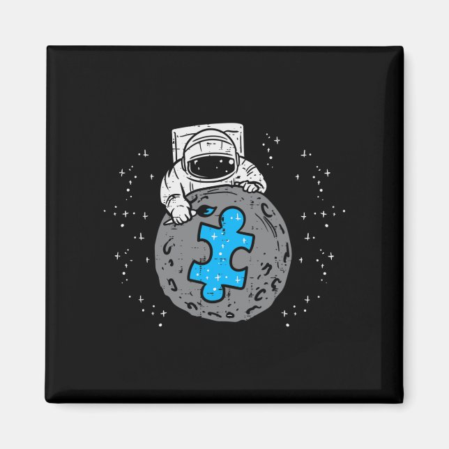 Imán Pieza de rompecabezas azul de la luna astronauta A (Frente)