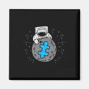 Imán Pieza de rompecabezas azul de la luna astronauta A