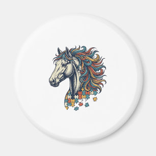 Imán Pieza de rompecabezas de caballo colorido grabado 