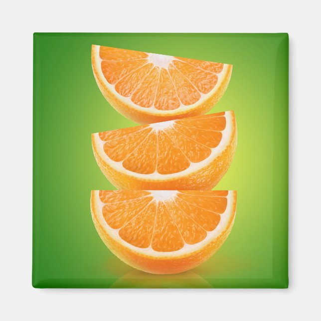 Imán Piezas de naranja sobre verde (Frente)