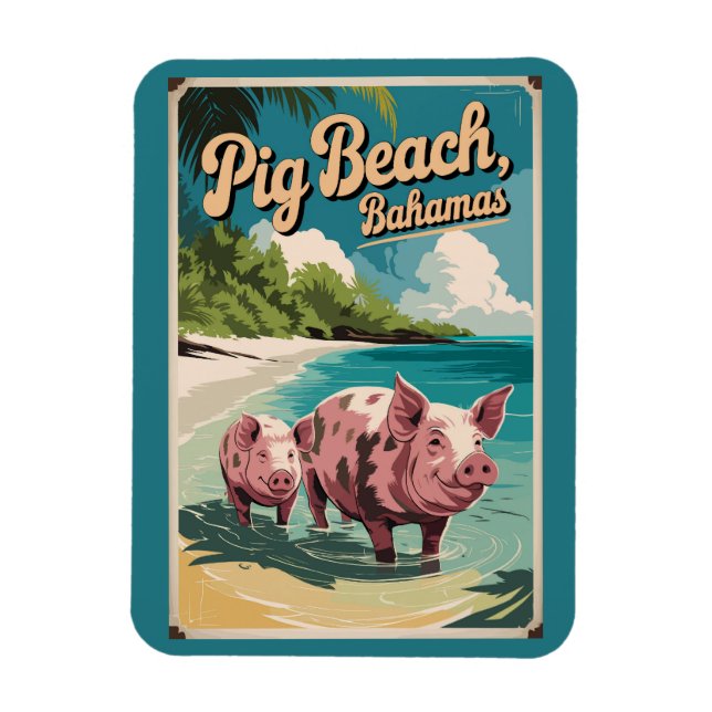 Imán Pig Beach Bahamas Viaja por el arte (Vertical)