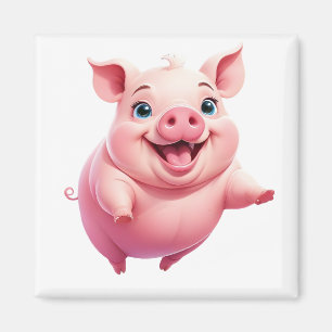 Imán Pig Happy Playful Fun Saltando En El Aire Alegre