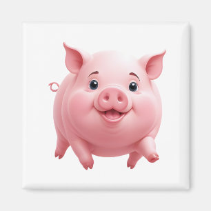 Imán Pig Happy Playful Fun Saltando En El Aire Alegre